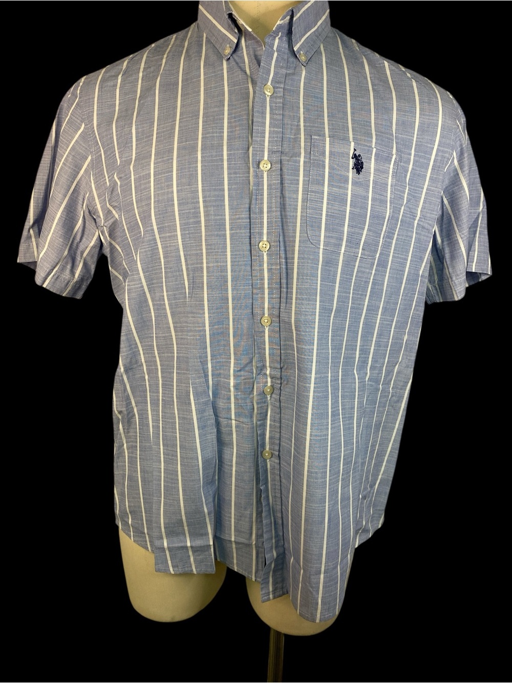 U.S. Polo Assn. Blue and White Vertical Stripe Button-Down Shirt Men’s XL